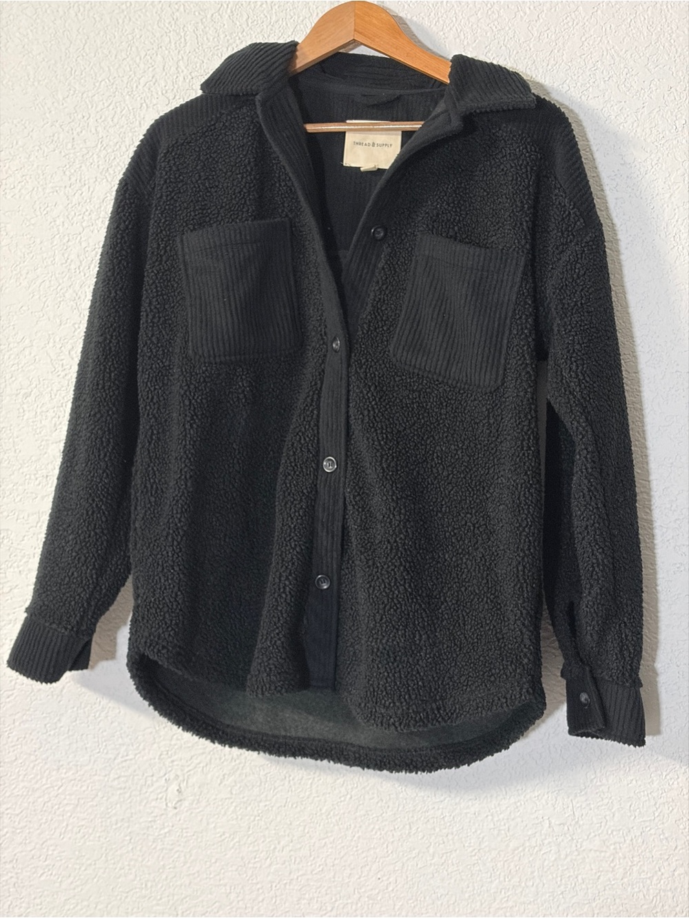 Thread & supply Black Sherpa cozy corduroy Shacket button up size M